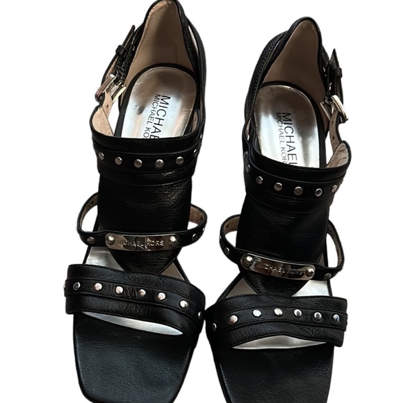 Michael Kors black leather studded heeled Sandal. Size 7.5 sporting a 4” heel - Picture 2 of 10